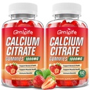 2 Pack Calcium Citrate Gummies, Sugar Free Calcium Citrate 1000mg för Muscle Healthy, Absorption Calcium Supplements för vuxna och barn, jordgubbar, 120 greve