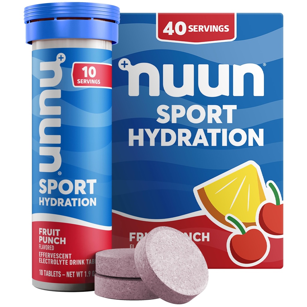 Nuun Sport Electrolyte tabletter med Magnesium, Calcium, kalium, klorid och natrium, Gluten Free & Vegan, Fruit Punch, 4 Pack (40 portioner totalt)