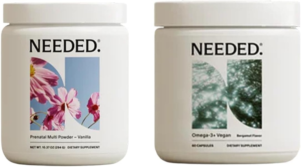 Behöver. Vanilla Prenatal Multivitamin Powder & Vegan Omega-3 DHA+EPA Bundle | Omfattande näring för graviditet och postpartum