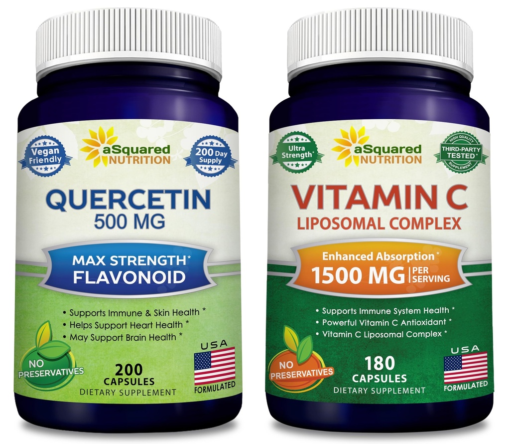 aSquared Nutrition Bundle for Quercetin 500mg & Vitamin C Liposomal Complex 1500mg - Immune Support