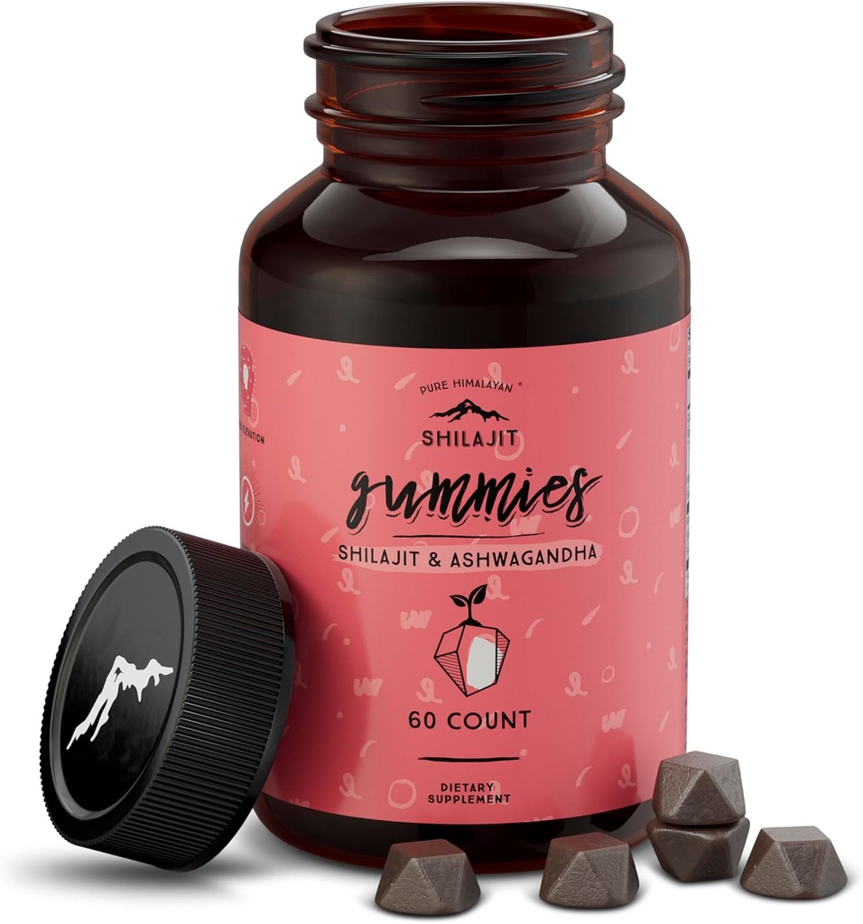 Rena Himalaya Shilajit Gummies, Sugar-Free, 85+ Trace Minerals & Fulvic Acid för energi, Metabolism & Immune Support, Shilajit för Män & Kvinnor, Ashwaghanda Gummies (60 greve)