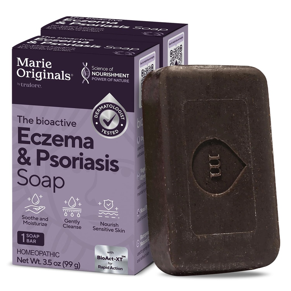 Marie Originals Eczema Face Soap Body Wash Bar - All Natural Psoriasis, Dermatit Behandling för torr Itchy Flaky Skin Relief - Gentle Detoxifying, Healing, Anti-Itch, Cleansing Skincare (Pack of 2)