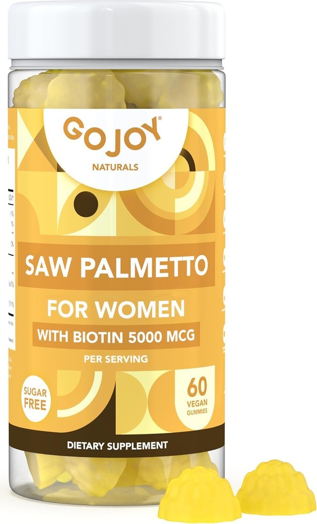 Saw Palmetto Gummies - 500mg Saw Palmetto för kvinnor med 5000mcg Biotin & 10mg Zink - Non-GMO, Sugar, Gluten & Soy-Free, Vegan - 3rd-Party Lab Testad, 30-Day Supply, 60 Chewable Gummies