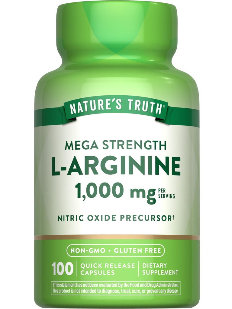 Naturens sanning L-arginin 1000mg | 100 kapslar | Mega Styrka | Non-GMO & Gluten fri tillägg