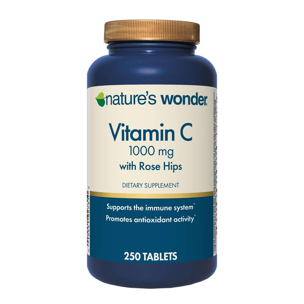 Naturens Wonder Vitamin C 1000 mg med Rose Hips tabletter för immunhälsa, 250 portioner, 250 räkning