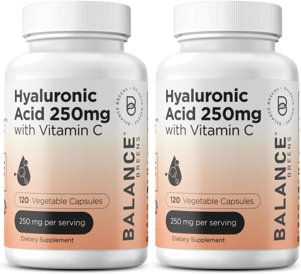 Rena Hyaluronsyra Supplement 250mg med vitamin C 50mg, 120 Vegan kapslar - Hudhydration för naturlig glöd, hår, naglar, ben och gemensam hälsa Formel