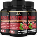 (3 Packs) Berberine Supplement Plus Ceylon Cinnamon, Milk Thistle, Turmeric, Artichoke Leaf, Black Peppe - 6 månaders leverans - 180 kapslar Totalt