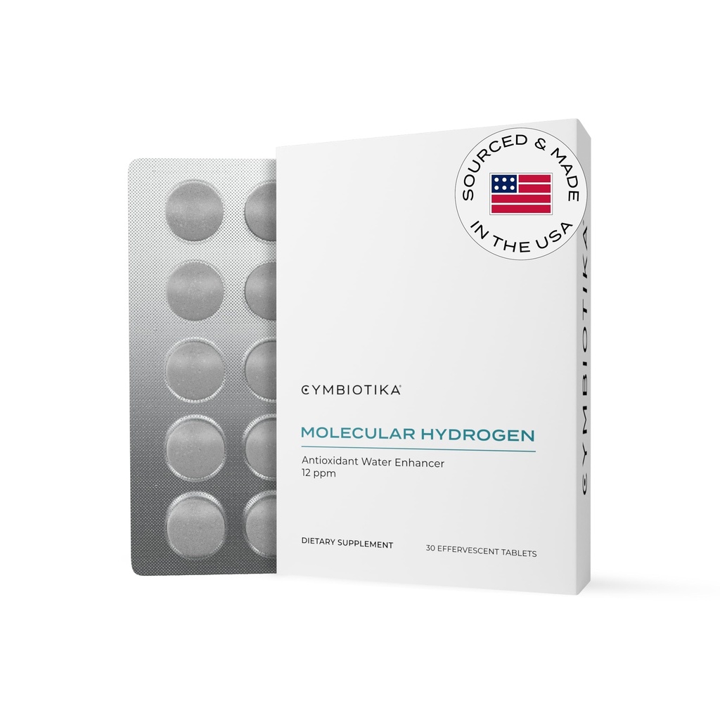 CYMBIOTIKA H2 Molecular Hydrogen Water Tablets med Magnesium, Energi Boost, Gluten Free, Keto Antioxidant Drink, Snabbupplösning Supplements, hjälper till att bekämpa inflammation och stress 30 tabletter, 12 ppm