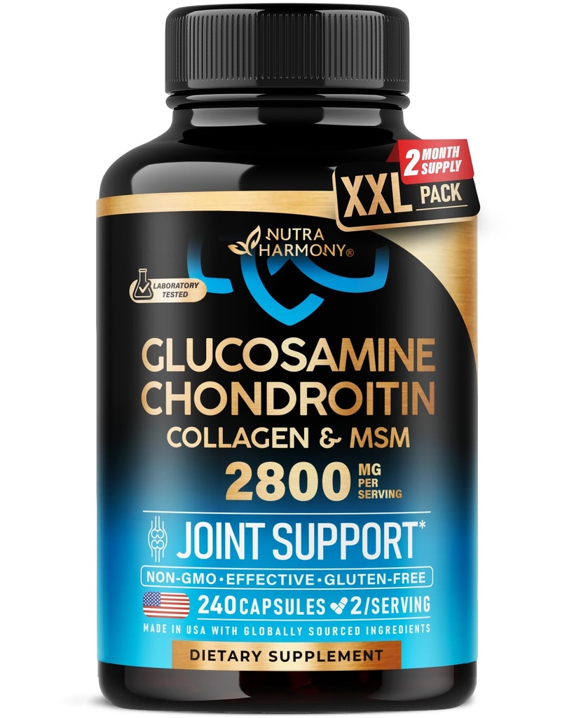 Glucosamine Chondroitin MSM Collagen | HSA | Joint Support Supplement 2800 mg | Made in USA | FSA Approved Product Items | Flexibility Nutritional Vitamins | For Men & Women, 240 Capsules