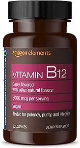 Element Vitamin B12 Methylcobalamin 5000 mcg - Normal Energy Production och Metabolism, Immune System Support - 2 månaders leverans, Berry Flavored Lozenges, 65 Count (Pack av 1)