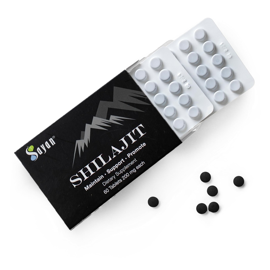 Sayan 100% rena Shilajit tabletter,12.000mg högpotenstillägg, effektivare än Resin & Capsules, 85 + Trace Minerals Källas från 10.000ft Lab-Tested för renhet. 60 tabletter - 1-2 månaders leverans