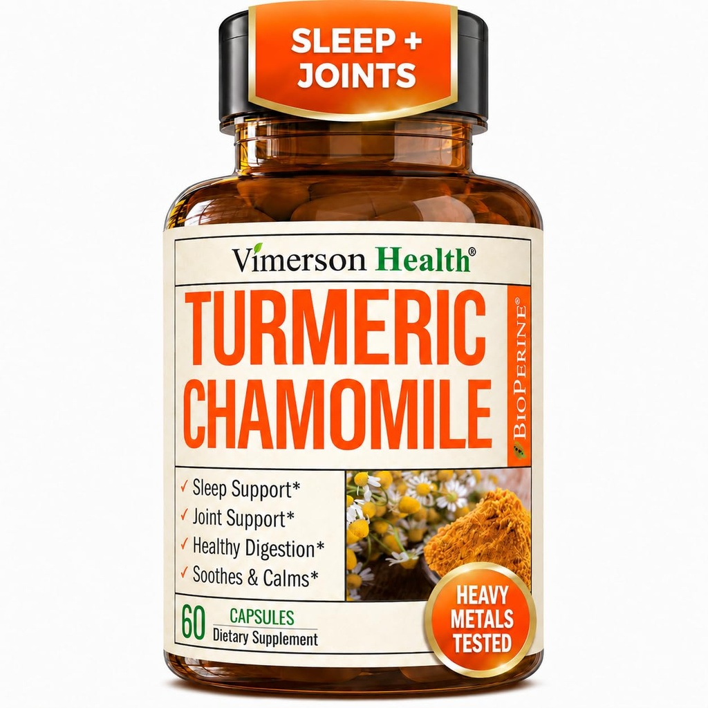 Gurkmeja Supplement & Chamomile Capsules for Sleep - Organic Turmeric Sleep Supplement med Chamomile Flowers Extract (Manzanilla) - Relaxation & Stress Support - Joint & Digestive Health.