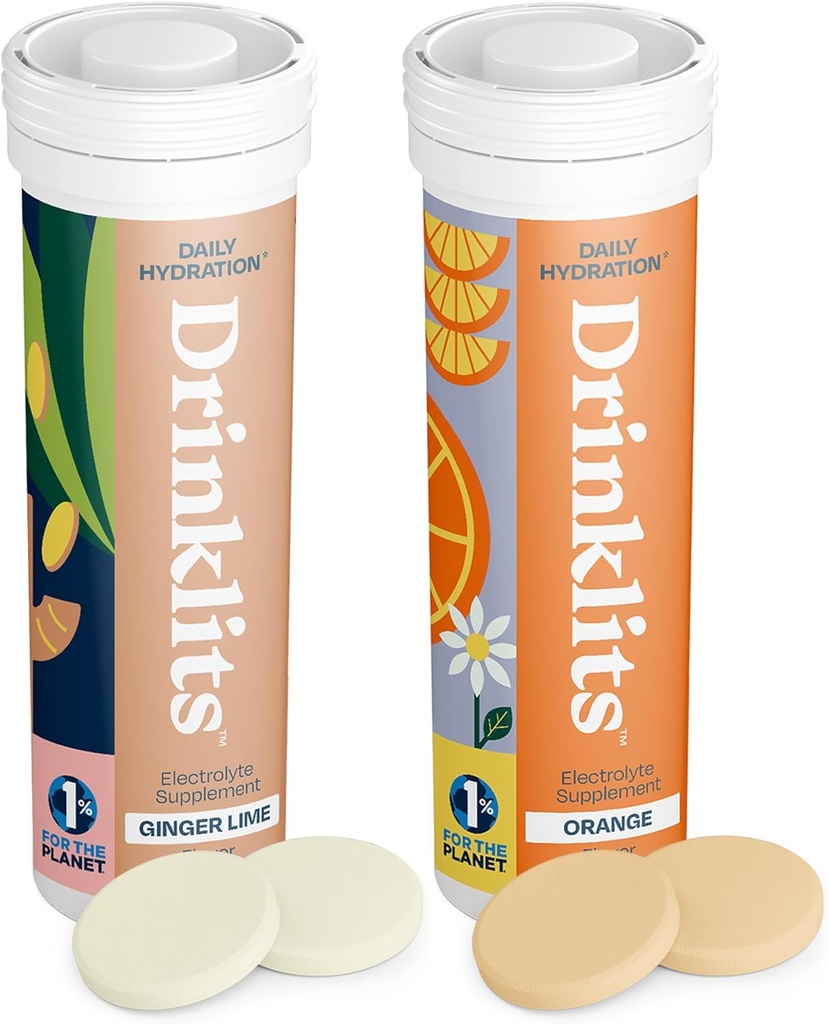Drinklits Hydration Tablets - Electrolytes & Vitamins | Ginger-Lime och Orange - 2 Pack (20 portioner)