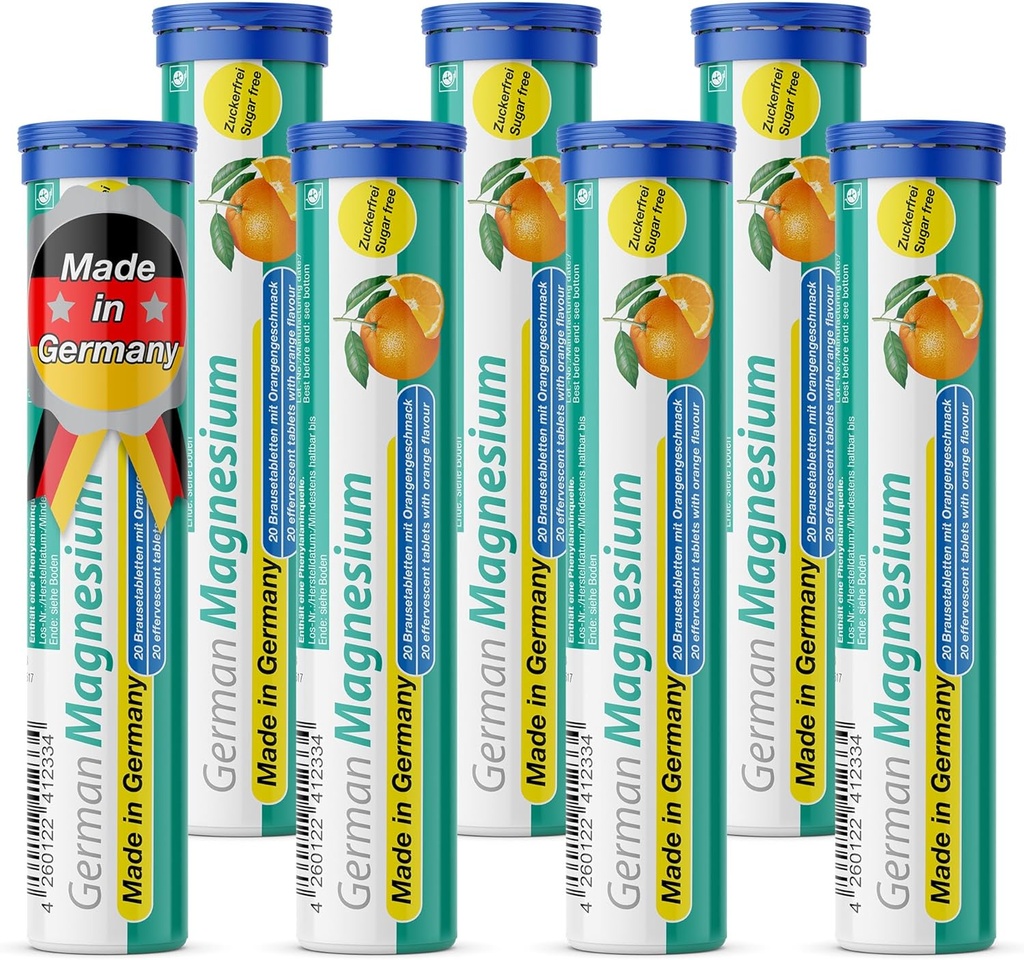 German Magnesium Oxide Supplement | Effervescent tabletter | Orange smak - 200 mg Magnesium per portion | Sugar Free, Vegan - T&D Pharma - Tillverkad i Tyskland