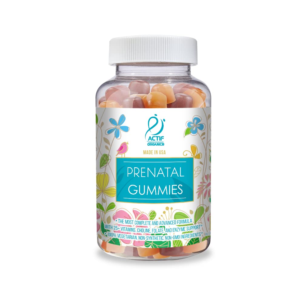 Actif Prenatal Gummies med 25+ Organiska Vitaminer och Organic Herbal Blend - Non-GMO, 100% Vegetarian, 90 Count, Made in USA