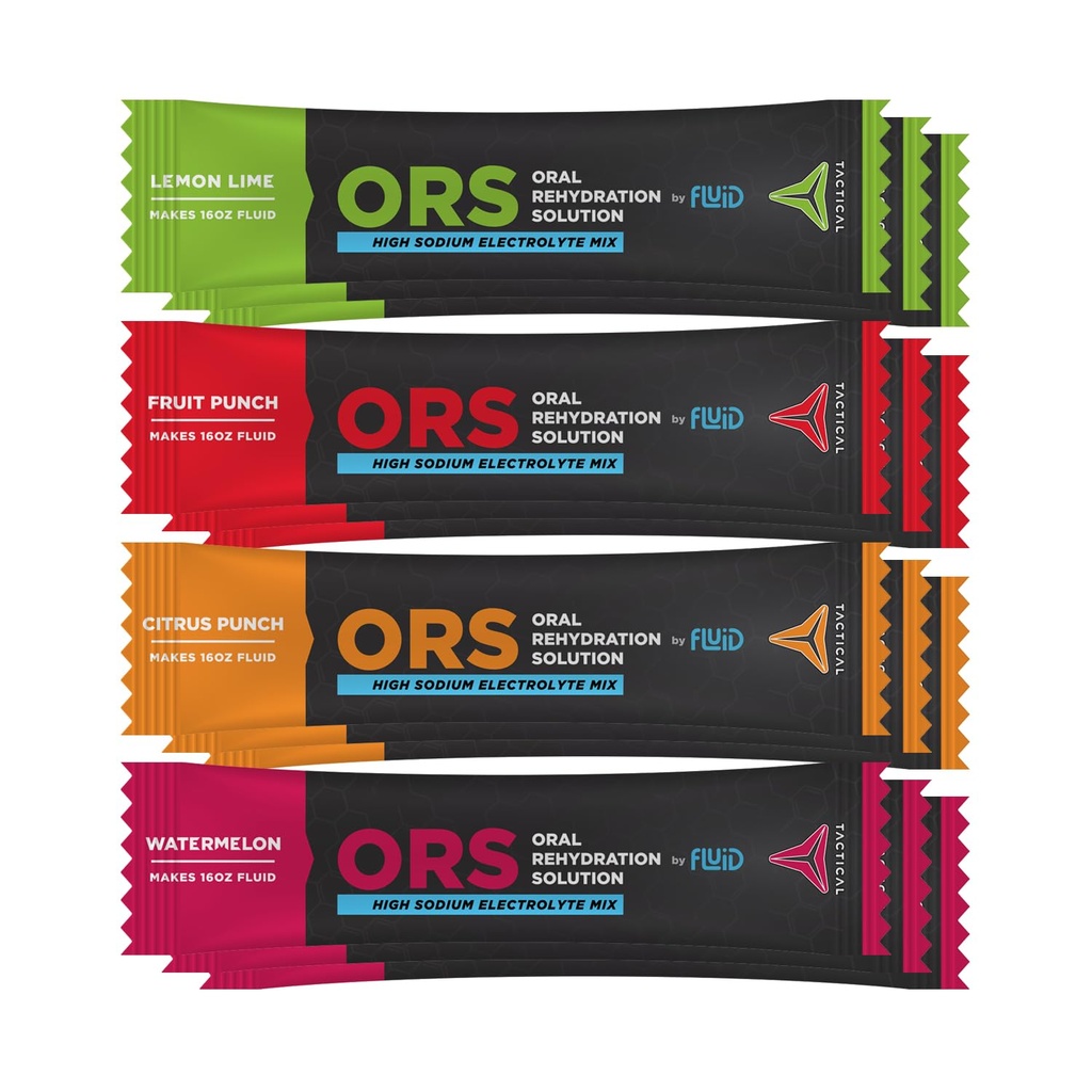 Fluid Tactical - ORS (Oral Rehydration Solution), Återställ snabbare, Extreme Dehydration Electrolytes, 12pack (4 Flavor Variety Pack)