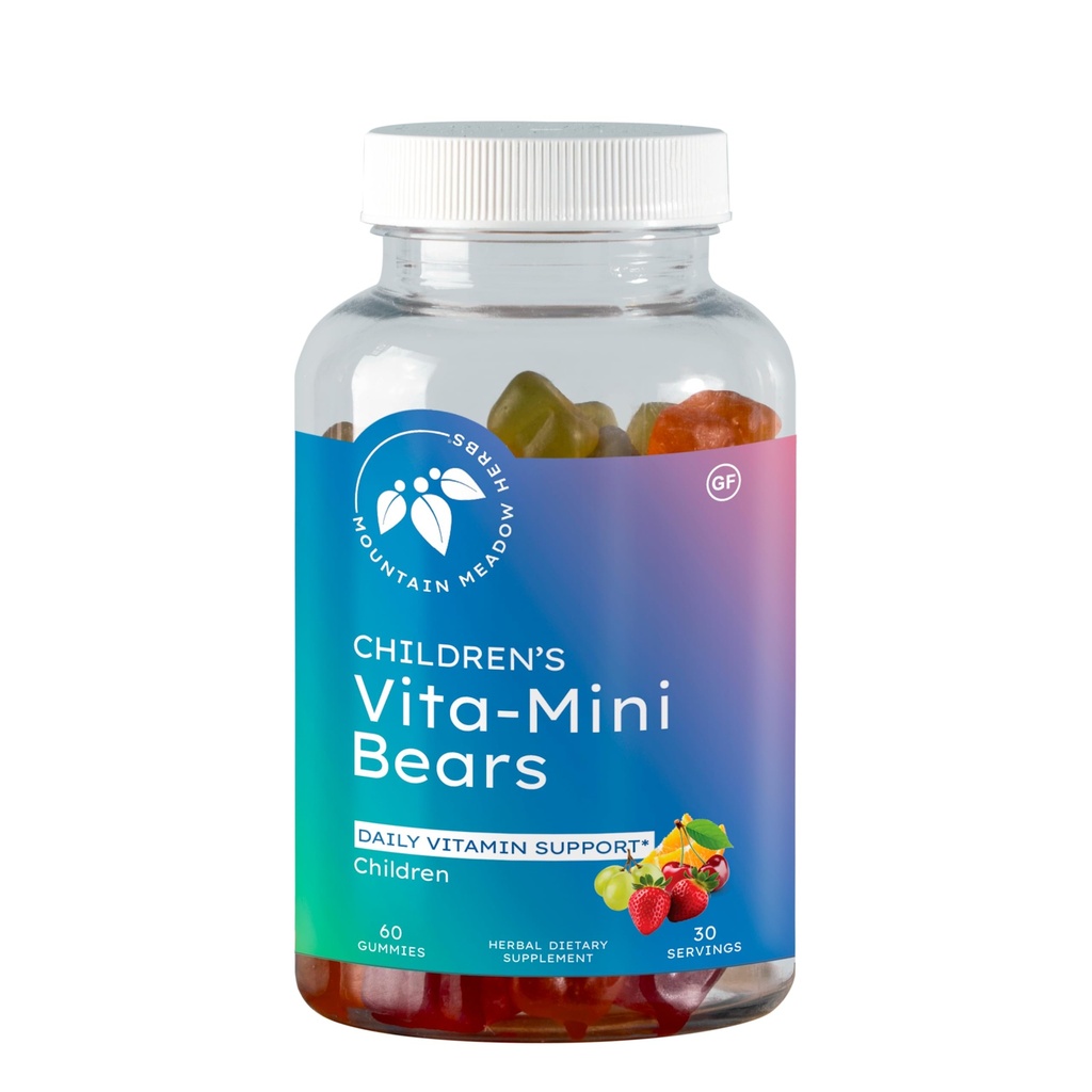 Mountain Meadow Herbs Vita-Mini Björnar för barn | Multivitamin med Biotin, Folic & Pantothenic Acid, Iodin, Zink | för Children's Healthy Development | Fruit Gummies, 60 ct.
