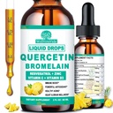 Quercetin med Bromelain Liquid Drops, 4X Stronger Than Capsules & Pills, 7-i-1 Organisk Zink Quercetin 1000mg med Bromelain 500mg Vitamin C D3 Immune Support för andningshälsa och antioxidant