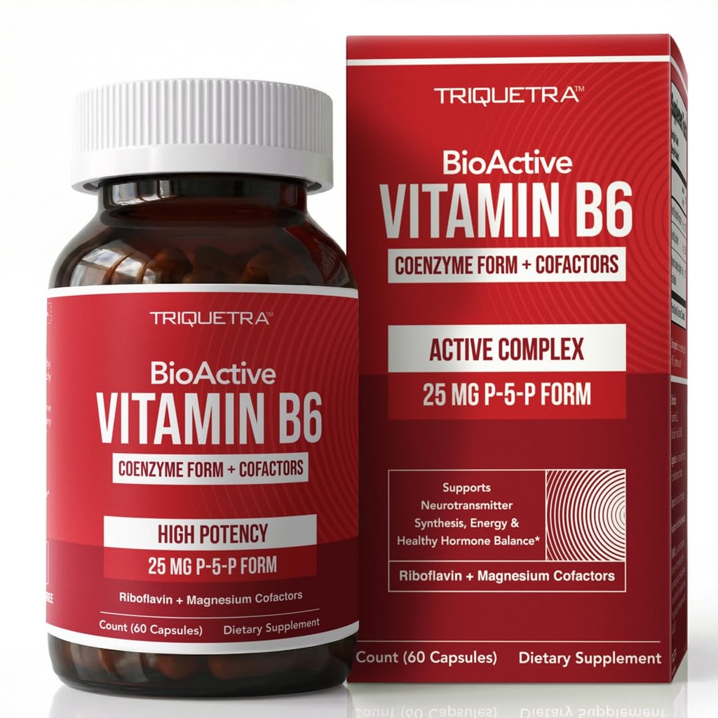 BioActive Vitamin B6 25mg Capsules - Active P-5-P Form for Mood, Energy & Cycle Support - Enhanced Absorption with Riboflavin & Magnesium - Clinical Strength, Non-GMO (60 Capsules - 2 month supply)