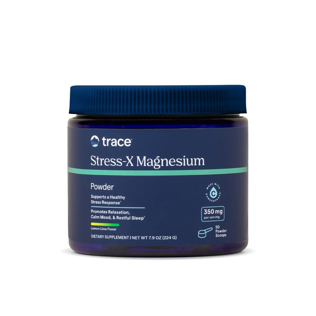 Trace Minerals Stress-X Magnesium, 350mg - Powder Magnesium Supplement för att stödja muskelavkoppling och återhämtning - Restful Sleep Support Mineral Supplement - Lemon Lime Flavor, 7,9 oz (50 portioner)