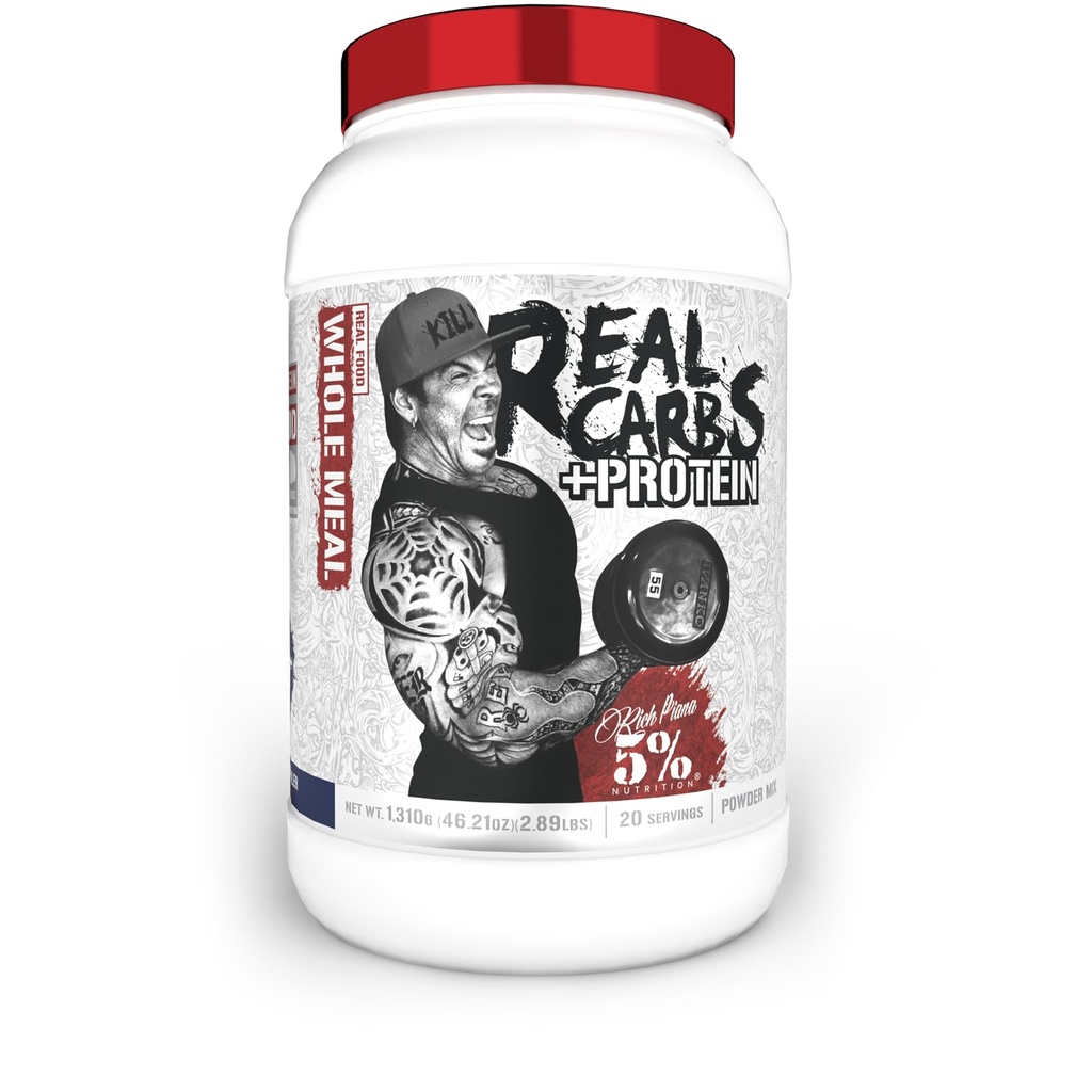 5% Nutrition Rich Piana Real Carbs + Protein | Clean Mass Gainer Protein Powder | Real Food Carbohydrate Fuel för Pre Workout / Post-Workout Recovery Meal | 2,89 lb, 20 Srvgs (Blueberry Cobbler)