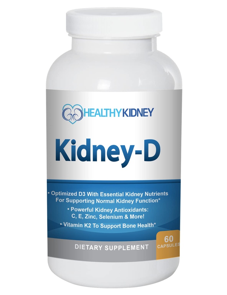 Kidney-D Kidney Supplement. Vitamin D Optimerad för njursupport. Vitamin D3 och 7 njur vitaminer och näringsämnen utformade för njurhälsa och mer