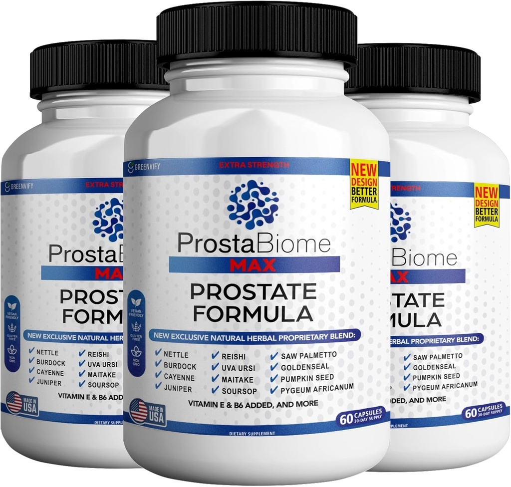 ProstaBiome Max Prostate Support Formel, Natural Herbal Blend med Saw Palmetto, 60 kapslar, 30-dagars leverans (3)