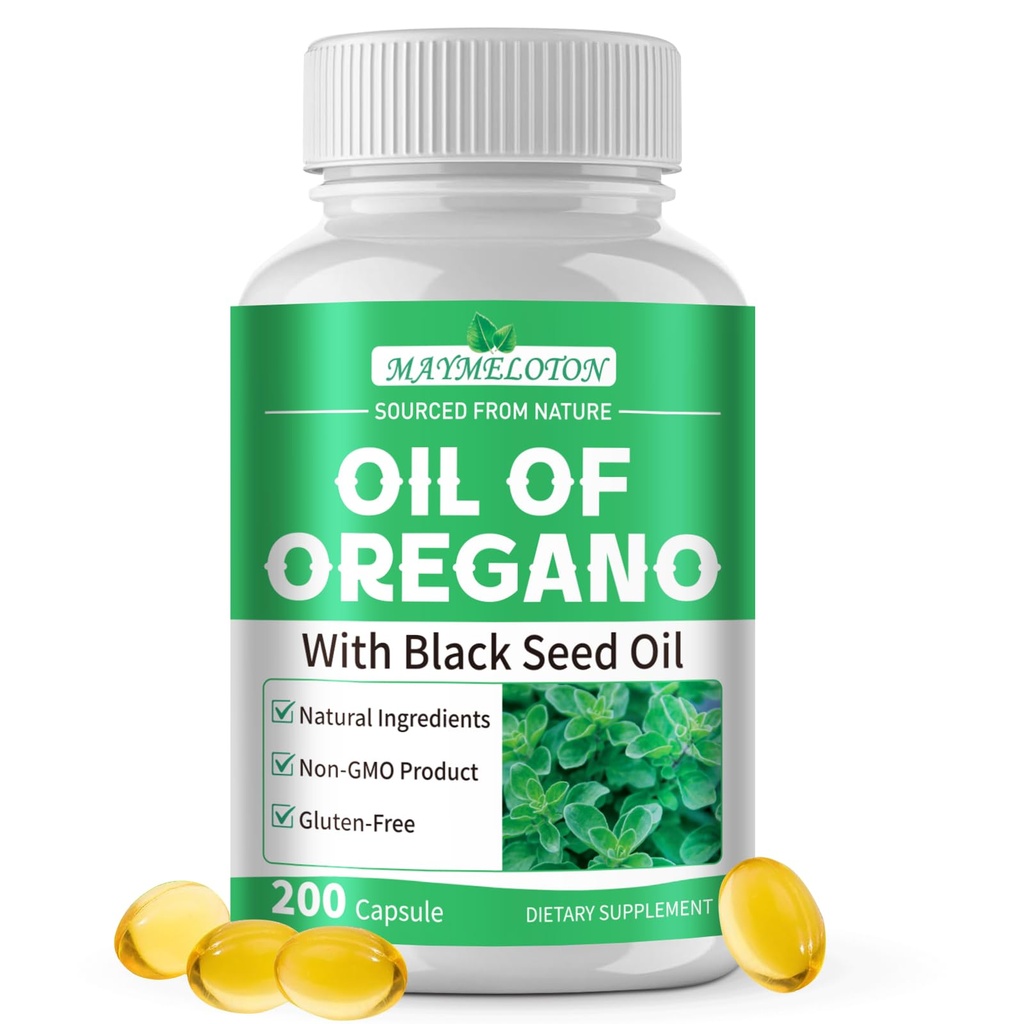 Oil of Oregano with Black Seed Oil, 200 Count, 2 in 1 Oregano Oil Capsules Organic, High Concentrated Carvacrol & Thymoquinone, Plant Based, Non-GMO, & Immune Support