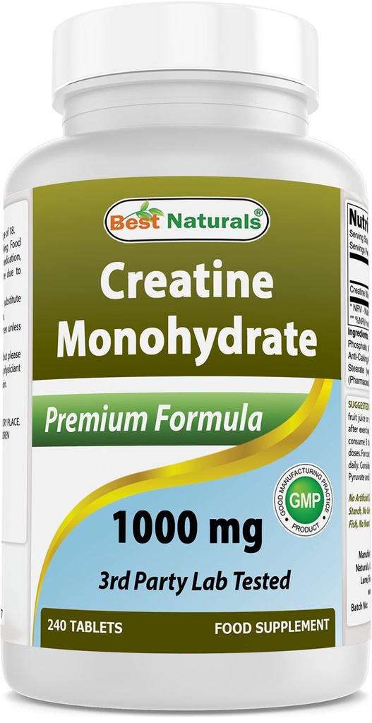 Bästa naturliga kreatinmonohydrat 1000 mg 240 tabletter