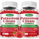 2 Pack Kalium Citrate Gummies - Kalium Supplement för muskelhälsa, Leg Cramp Relief & Electrolyte Balance, Vegan, Non-GMO, Gluten-Free, Raspberry Flavor, 120 Count