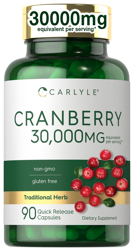 Carlyle Cranberry Supplement | 30 000 mg | 90 kapslar | Non-GMO och Gluten Free Formel | Cranberry Pills från Concentrate Extract