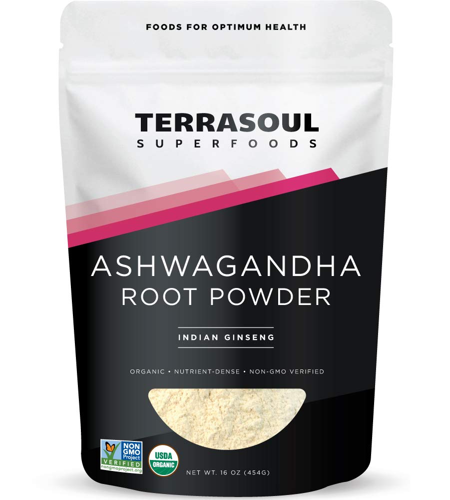 Terrasoul Superfoods Organic Ashwagandha Root Powder, 1 Lb - Stress Adaptogen | Kan förbättra sömn | Lab-Tested för kvalitet