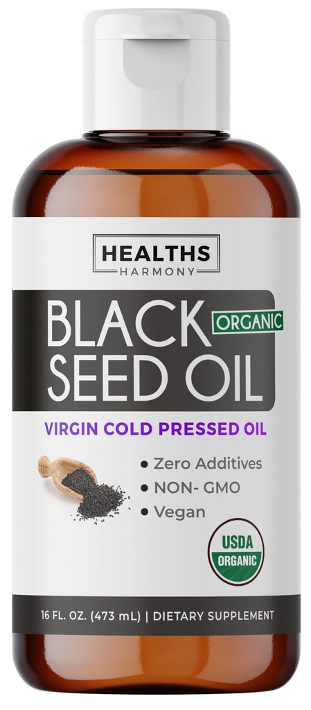 USDA Organic Black Seed Oil Liquid (16 fl oz) Premium Cold-Pressed Nigella Sativa Producerar Pure Black Cumin Seed Oil - Antioxidant Supplement - Vegan, Gluten-Free, & Non-GMO (Inga piller eller kapslar)