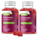 Viteey Vitamin B Complex Gummies med vitamin C - Energi, Metabolism & Immune Support - B6, B12, Niacin, Folic Acid, Biotin, Calcium - Vegan, Gluten-Free - 120 greve