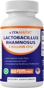 Vitamatic Lactobacillus Rhamnosus 5 Billion per DR Capsule (10 miljarder per 2 kapslar) - 60 greve - Avancerad Digestive & Immune Support - Tillverkad med Prebiotic Inulin Fiber