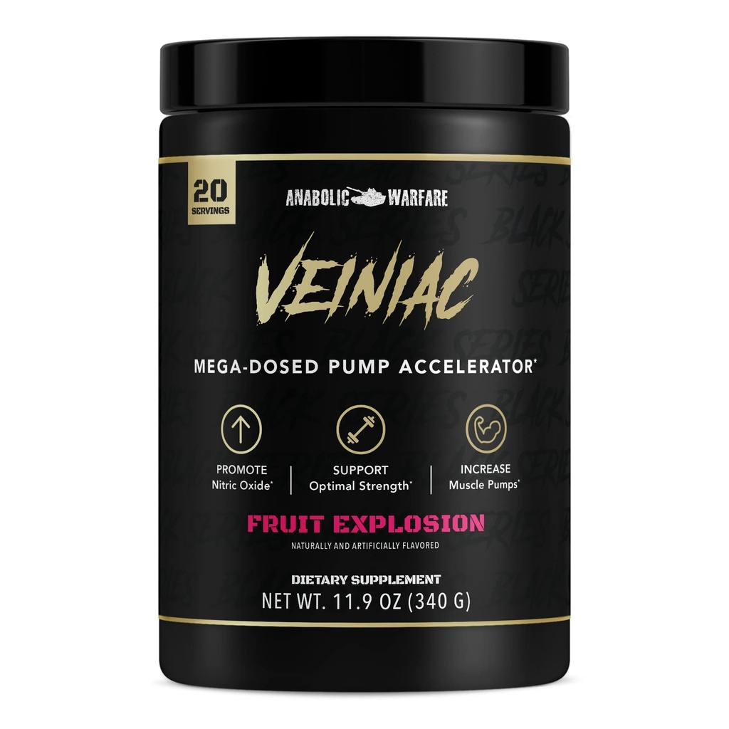 Anabola Warfare Veiniac Muscle Pump Activator Supplement Stimulant Free Pre-Workout med L-Citrulline, Betaine Anhydrous, & Added AGMassTM, Ökar Nitric Oxide *, Fruit Punch 20 portioner