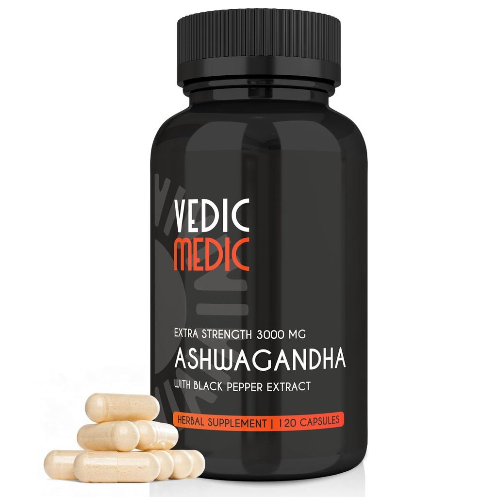 Organisk Ashwagandha Capsules Extra Strength 3000mg med Black Pepper Extract - Stress Relief, Mood Enhancer, Energy Support - Non-GMO, Vegan, Gluten Free (120)
