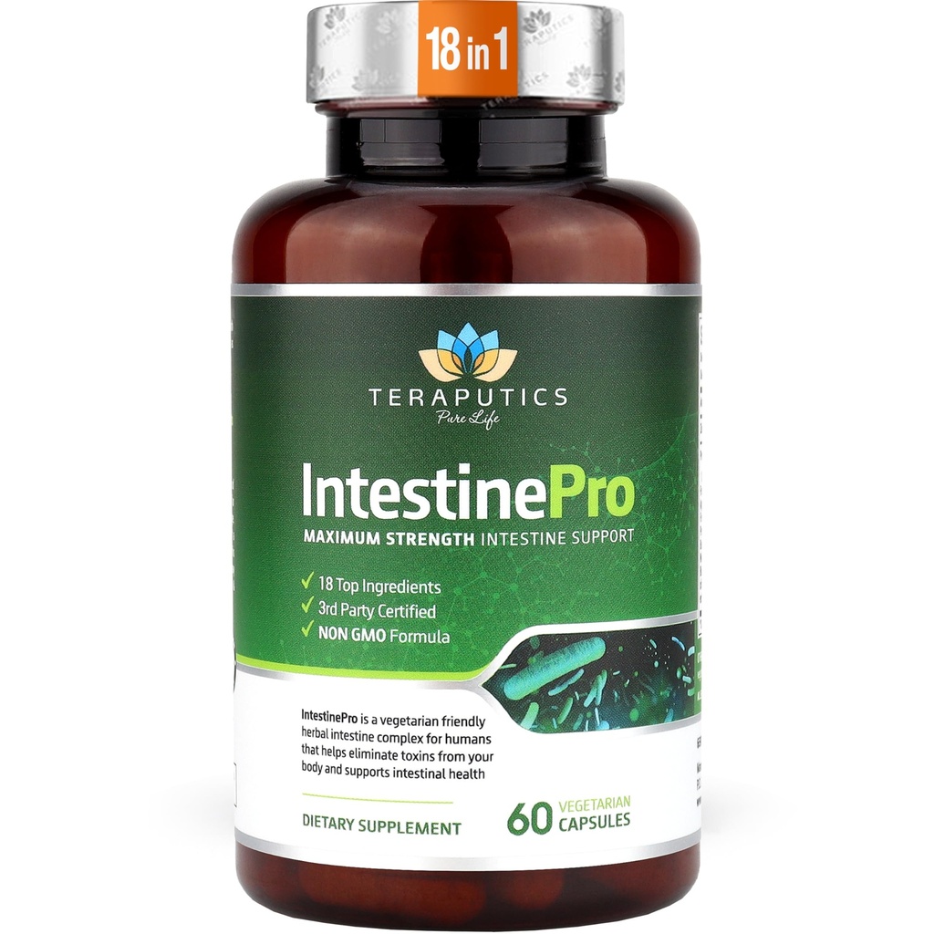 IntestinePro - Gut Health Supplement med icke-GMO Wormwood, Black Walnut, Clove, Pumpkin Seed + 14 Mer Premium Ingredienser - Naturligt stöd för människor - 60 vegetariska kapslar