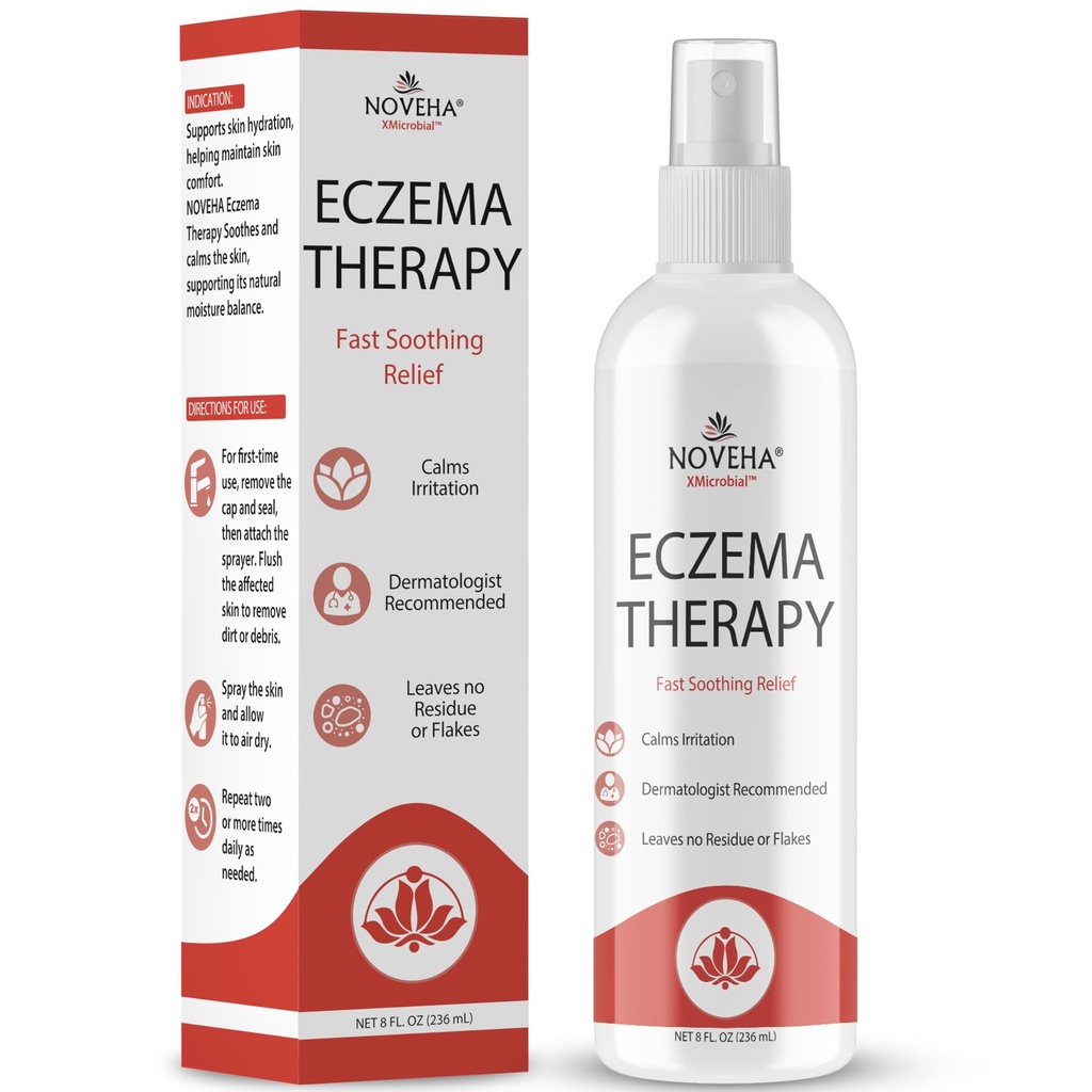 NOVEHA Eczema Relief | Soothing Hypochlorous Acid Spray | Skin Care for Kids & Adults | Fast Relief | Gentle, Natural Hydration for Dry, Sensitive Skin | 8 OZ