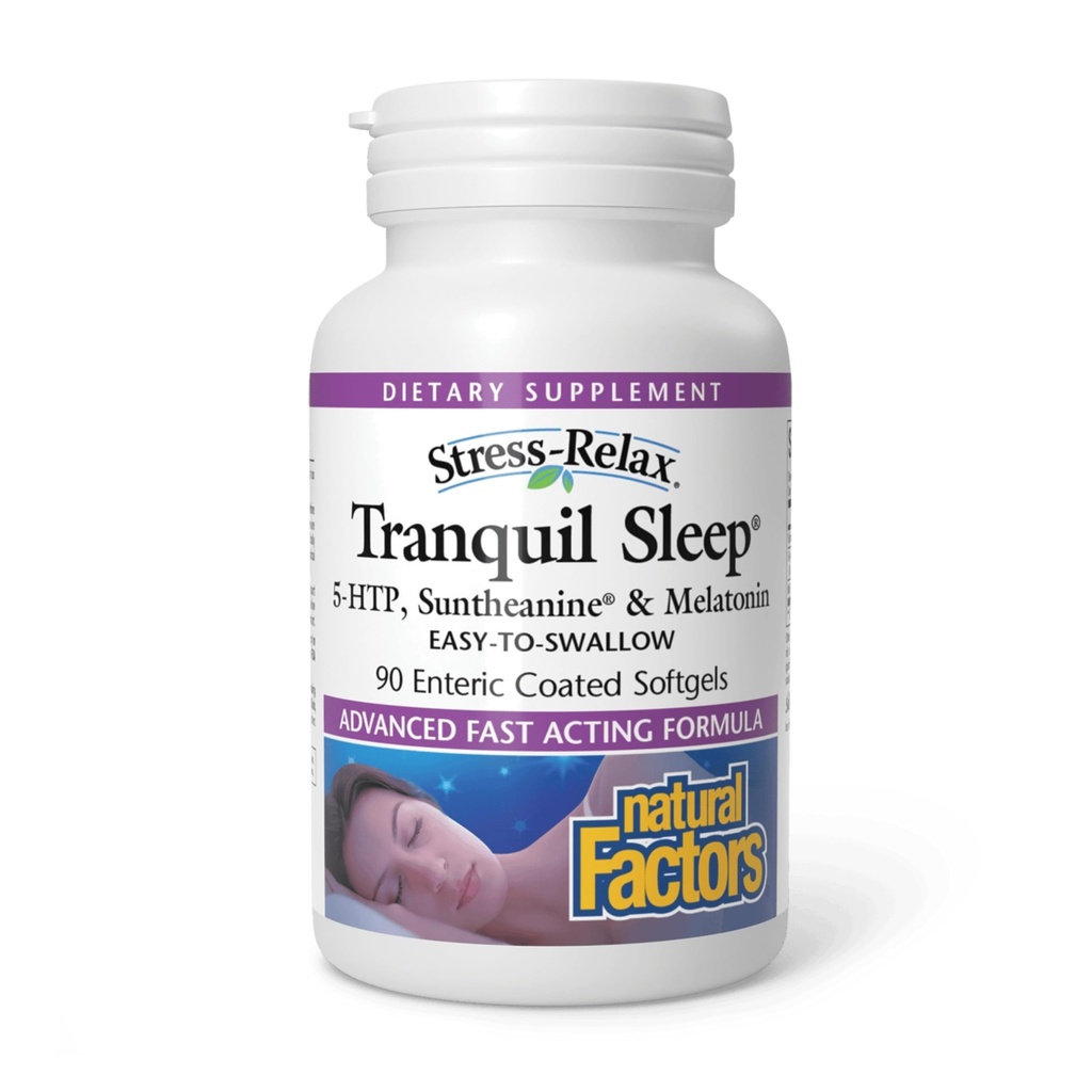 Stress-Relax lugn sömn av naturliga faktorer, sömnhjälp med Suntheanine L-Theanine, 5-HTP, Melatonin, 90 Softgels