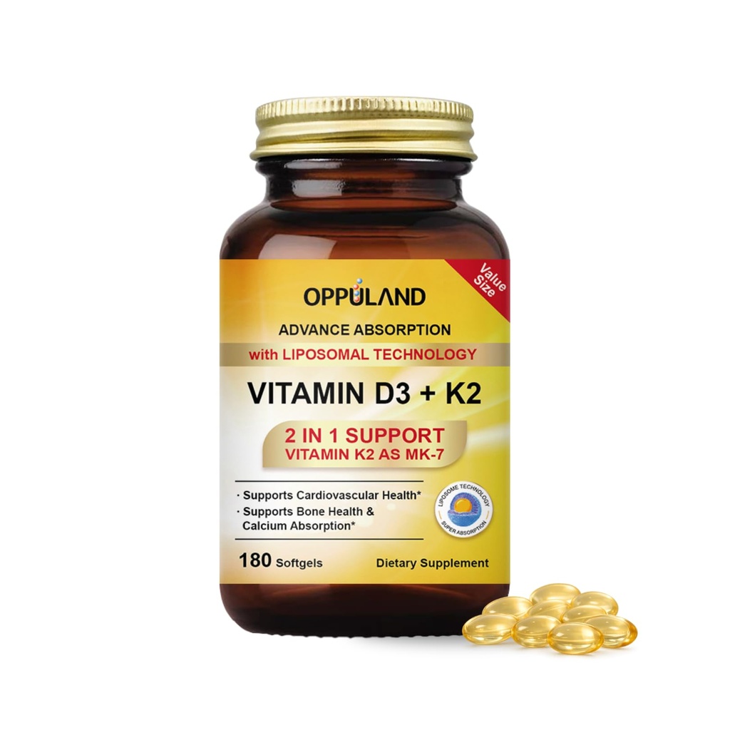 Vitamin D3 + K2 5000 IE - Liposomal Technology for Enhanced Absorption - MK-7 Vitamin K2 100mcg - Stöder Bone & Calcium Metabolism - D3K2 Supplement för Män & Kvinnor - 180 Softgels