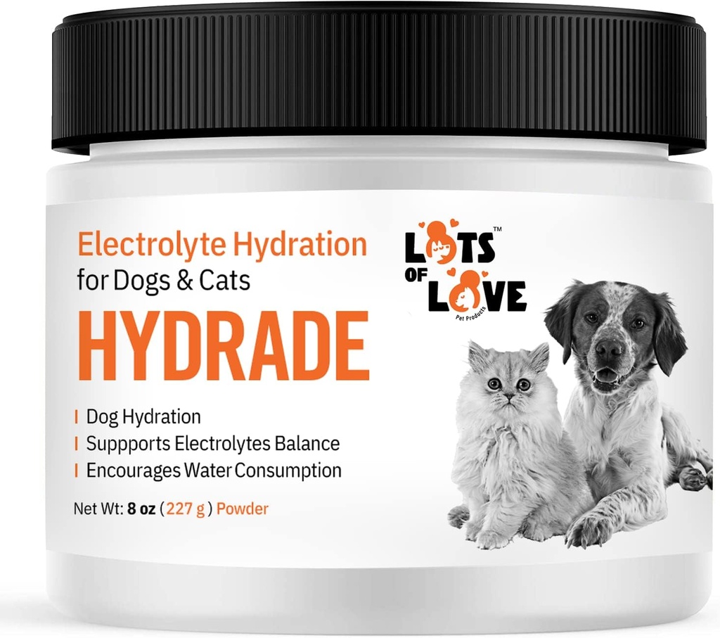 HydrADE Powder - Electrolytes for Dog & Cat Dehydration - Hydration for Dogs & Cats - Lots of Love Pet Products (8 Oz)