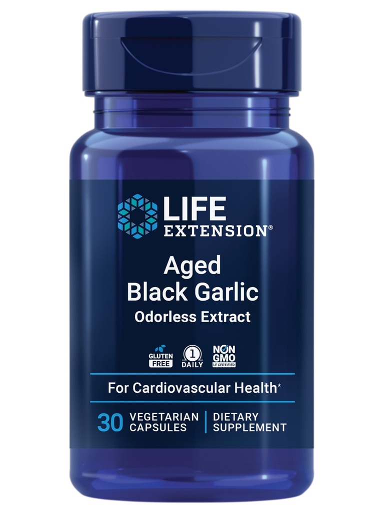 Life Extension Aged Black Garlic, Heart Health Support Supplement, Blood Pressure Health Support, Cholesterol Health Support, Once-Daily, Gluten Free, Vegetarian, Non-GMO, 30 kapslar