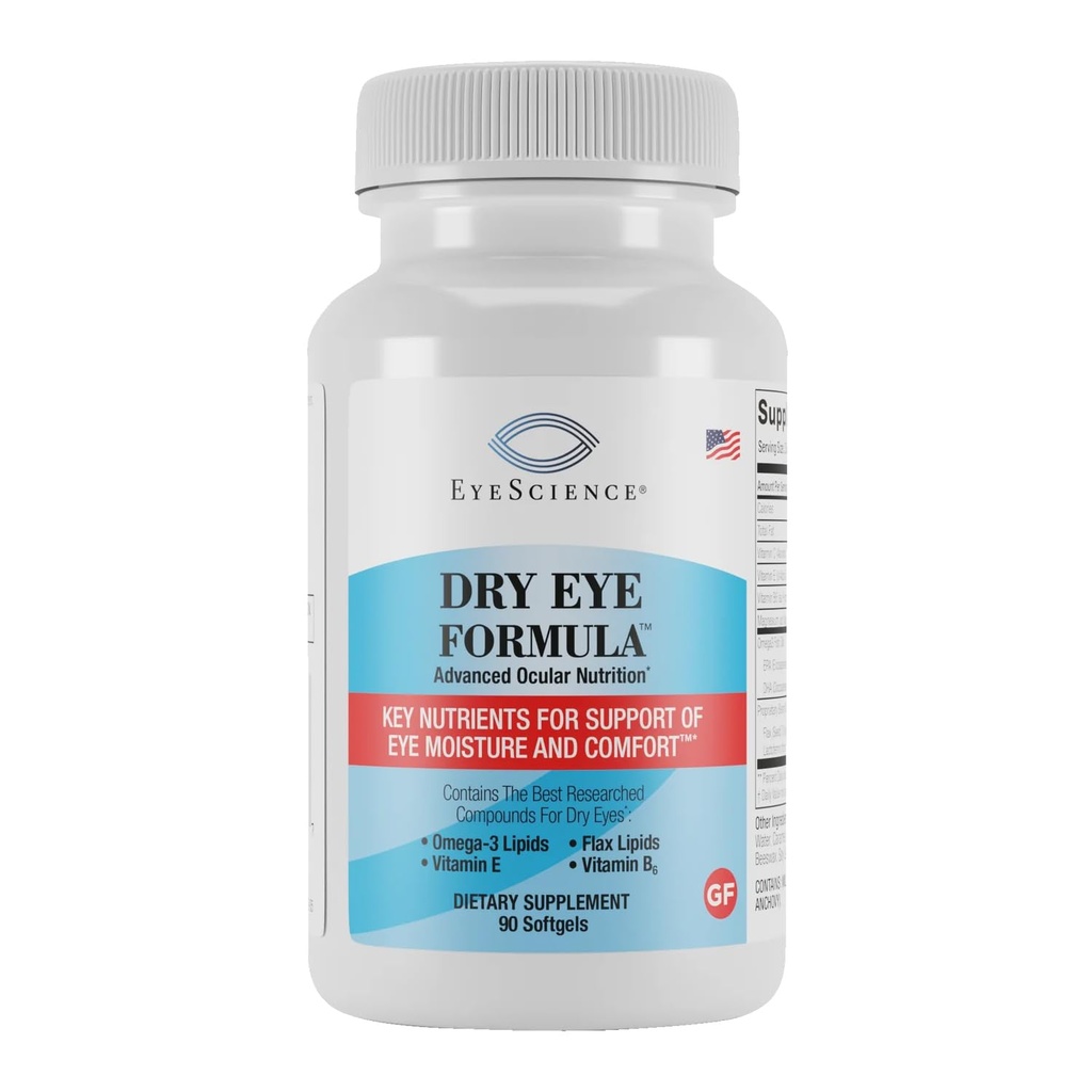 EyeScience Dry Eye Formula – 900mg Omega-3 Dry Eye Supplement, Eye Vitamins for Dry Eyes, Supports Eye Hydration, Tear Function & Daily Eye Comfort, EPA DHA Softgels for Adults