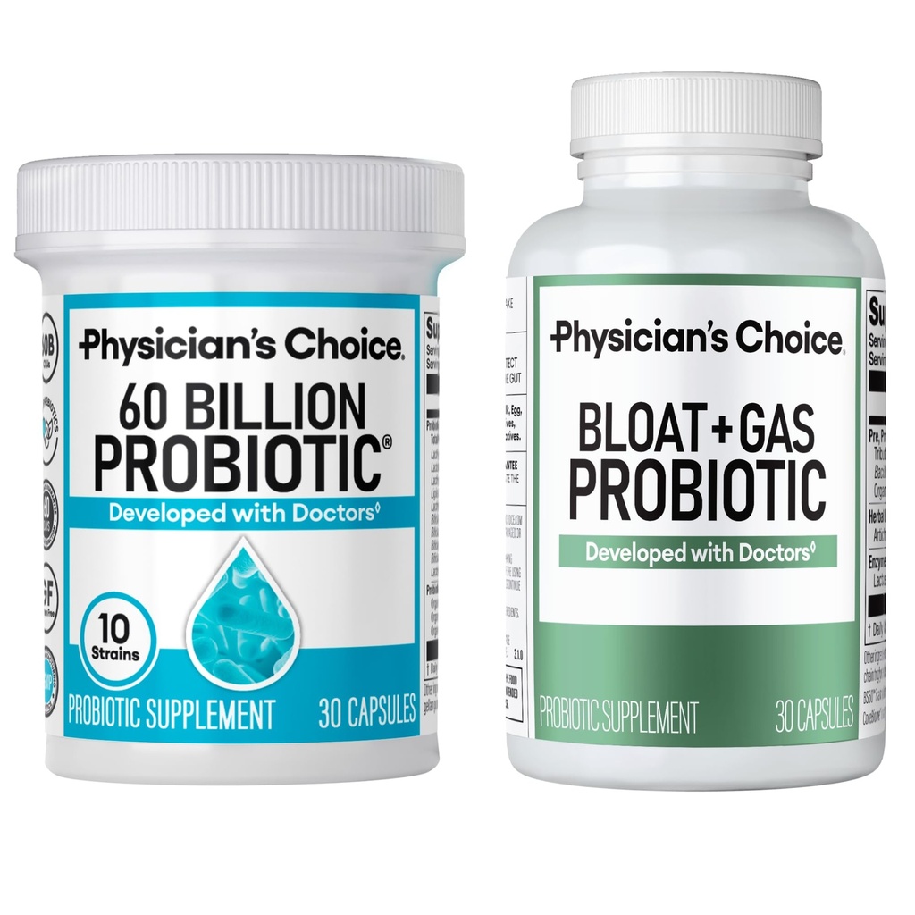 Läkarens CHOICE Bloat & Gas Probiotic 30ct + 60 miljarder probiotiska 30ct - Digestive Wellness Bundle