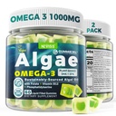 2 Pack Algae Omega 3 Gummies 1000mg, Plant Based DHA 460mg & EPA 230mg, Omega 3 Fiskolja Alternativ för vuxna, Plus MethylFolate, Vitamin B12, Phosphatidylserine, No Fishy Taste, Vegan, Sugar Free