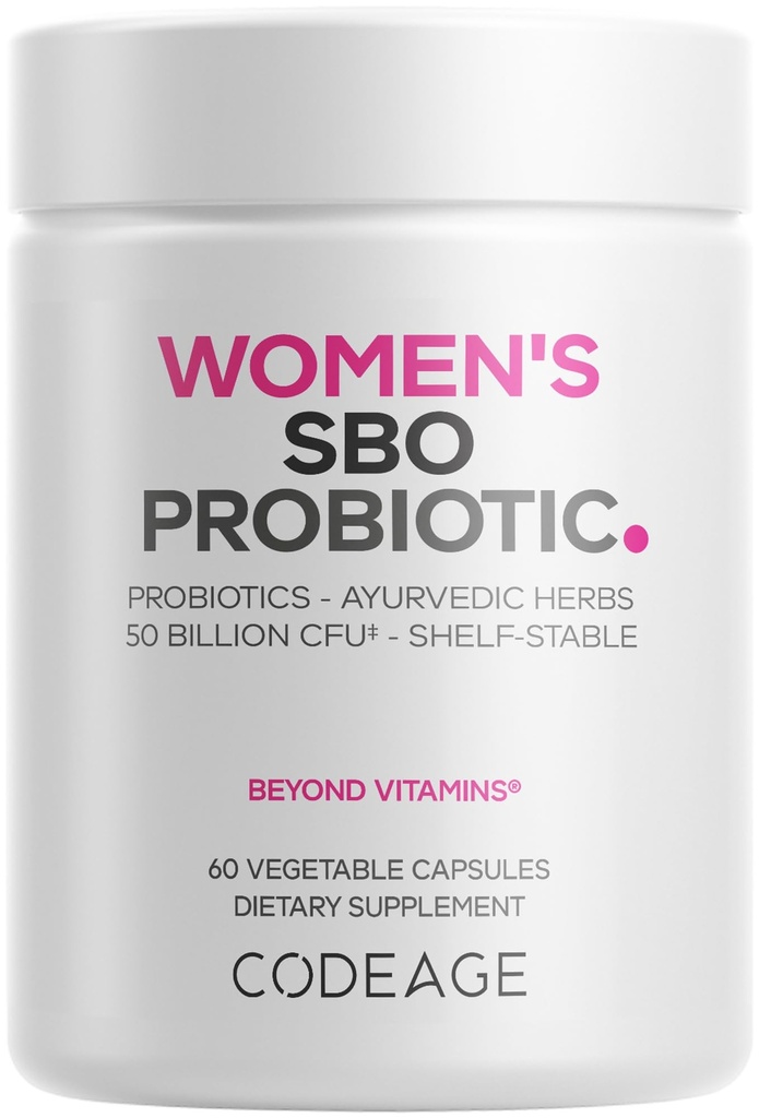 Codeage Women's Probiotics Supplement - 50 miljarder CFUs - SBO Probiotics & Prebiotics - Cranberries - Feminine Health - Fermented Botanical Blend, Whole Food Supplement - Vegan, Non-GMO - 60 Capsules
