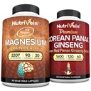 Nutrivein Premium Magnesium L-Threonate & Panax Ginseng Supplement Bundle: High-Absorption Magnesium Threonate och Red Ginseng Supplement Pair för hjärna, humör och vitalitet