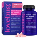 Lovebug Yeast och Vaginal Probiotics for Women pH Balance & Urinary Tract, 50 Billion CFU, UTI, BV, Odor Support med Lactobacillus, Bifidobacterium, Digestive & Vaginal Health Supplement 60 Capsules
