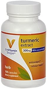 Vitamin Shoppe gurkmeja extrakt 300 mg, standardiserad ört som stöder cellulär hälsa och ger antioxidantfördelar med 95% Curcumin och 65mg Calcium (100 kapslar)